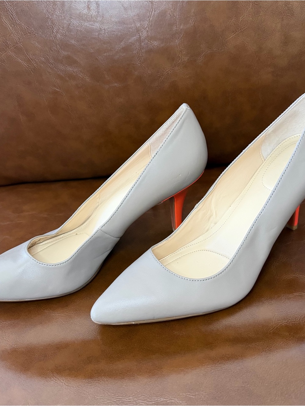 Calvin Klein Ashley Grey Nappa Leather Pointed Toe Heel Neon Coral Heel Size 9